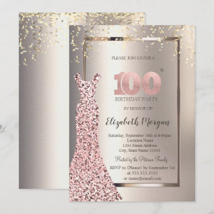 Convites Vestido Lantejoulas Dourado Rosa Aniversário de 10