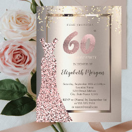 Convites Vestido Lantejoulas Dourado Rosa Aniversário de 60