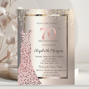 Convites Vestido Lantejoulas Dourado Rosa Aniversário de 70