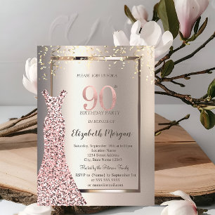Convites Vestido Lantejoulas Dourado Rosa Aniversário de 90