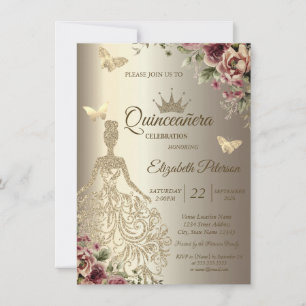 Convites Vestido Lantejoulas, Flor de Borboleta Dourada Qui