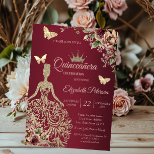 Convites Vestido Lantejoulas, Flor de Borboleta Vermelho Qu