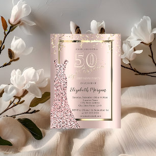 Convites Vestido Lantejoulas Rosa Dourado 50 Anos