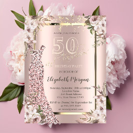 Convites Vestido Lantejoulas Rosa Dourado 50 Anos