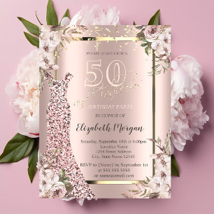 Convites Vestido Lantejoulas Rosa Dourado 50 Anos