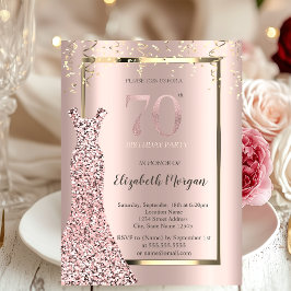 Convites Vestido Lantejoulas Rosa Dourado 70º Aniversário