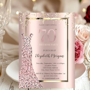 Convites Vestido Lantejoulas Rosa Dourado 70º Aniversário