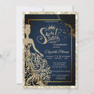 Convites Vestido Lantejoulas, Tiara Azul Marinho Dourado La