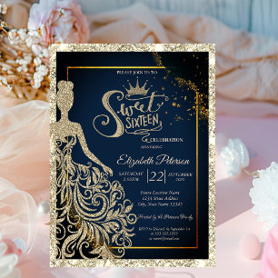 Convites Vestido Lantejoulas, Tiara Azul Marinho Dourado La