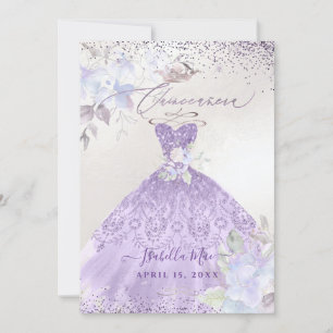 Convites Vestido Lilás Roxo com Glitter para Quinceanera