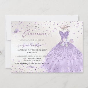 Convites Vestido Lilás Roxo com Glitter para Quinceanera