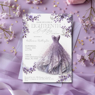 Convites Vestido Lilás Roxo de Aniversário Décimo Oitavo 18
