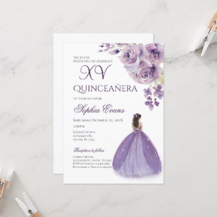 Convites Vestido Lilás Roxo Quinceanera Floral Princesa