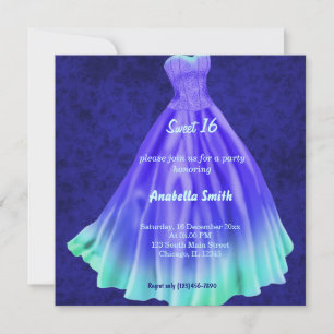 Convites Vestido longo Doce 16 (Azul)