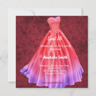 Convites Vestido longo Sweet 16 (Vermelho)