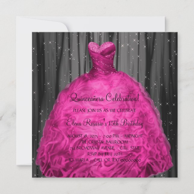 Convites Vestido Magenta Quinceanera (Frente)