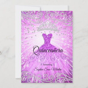 Convites Vestido Magenta Roxo Quinceanera Aniversário Prata