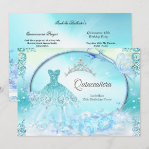 Convites Vestido Mágico Princesa Azul Turquesa Quinceanera