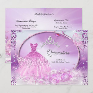 Convites Vestido Mágico Quinceanera Princesa Roxa