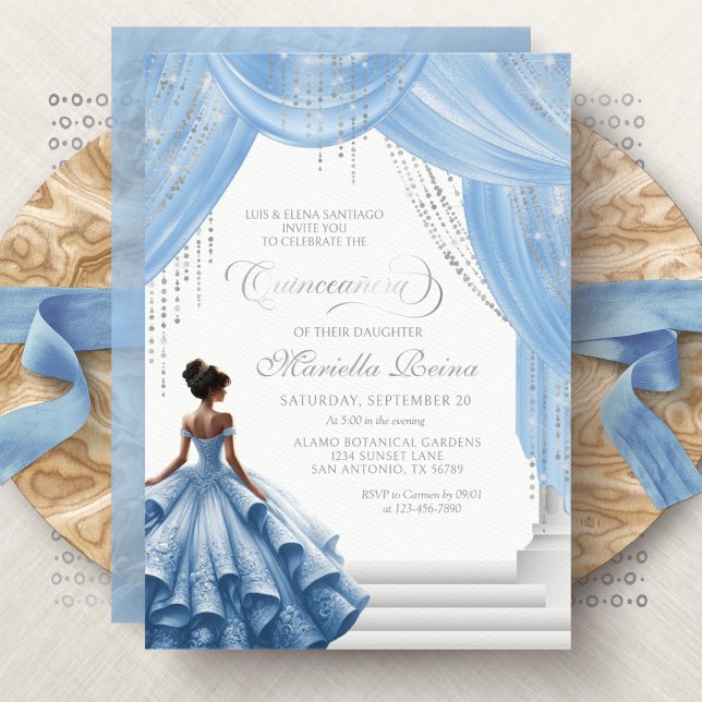 Convites Vestido Moderno Azul Bebê Claro Quinceanera (Criador carregado)