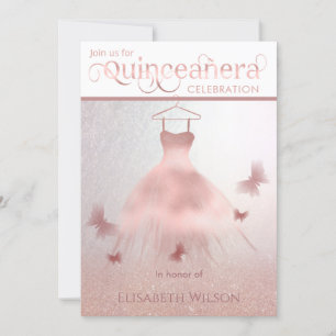 Convites Vestido mural de ouro rosa moderno Quinceañera