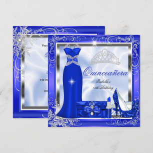 Convites Vestido Prata Azul Real de Festa de Quinceanera Sa