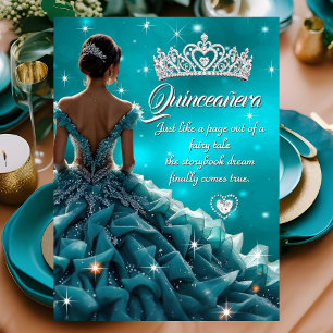 Convites Vestido Prata Azul Turquesa com Tiara para Festa d