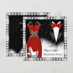Convites Vestido Prata Vermelho Festa de Aniversário Gravat