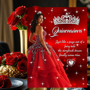 Convites Vestido Prata Vermelho Tiara Festa de Aniversário 