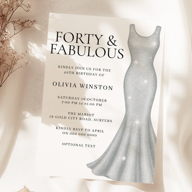 Convites Vestido Prateado com Brilho 40º Aniversário (Criador carregado)