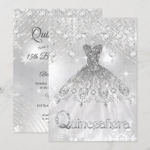 Convites Vestido Prateado com Lantejoulas de Quinze Anos Fe