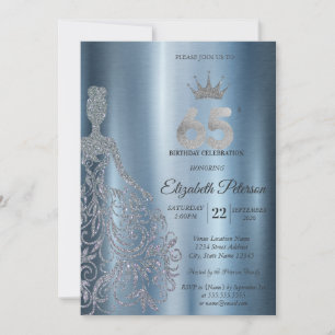 Convites Vestido Prateado com Lantejoulas, Diamantes Aniver