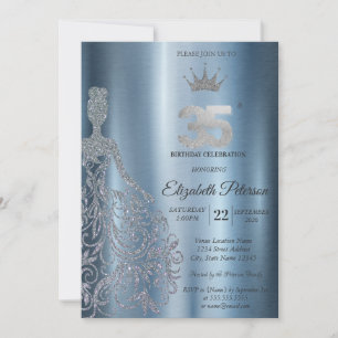 Convites Vestido Prateado com Lantejoulas, Diamantes Aniver