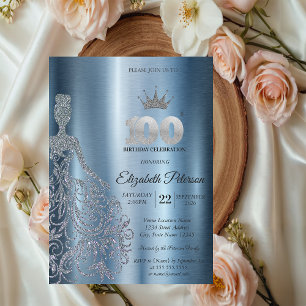 Convites Vestido Prateado com Lantejoulas, Diamantes Aniver