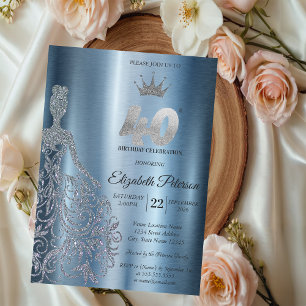 Convites Vestido Prateado com Lantejoulas, Diamantes Aniver