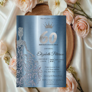 Convites Vestido Prateado com Lantejoulas, Diamantes Aniver