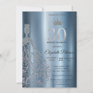 Convites Vestido Prateado com Lantejoulas, Diamantes Aniver