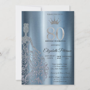 Convites Vestido Prateado com Lantejoulas, Diamantes Azul A