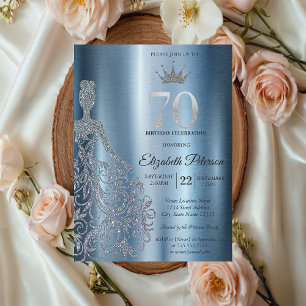 Convites Vestido Prateado com Lantejoulas, Diamantes Azul A