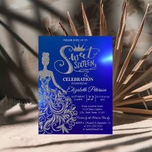 Convites Vestido Prateado com Lantejoulas, Diamantes Azul D