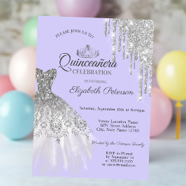 Convites Vestido Prateado com Lantejoulas, Gotas  Quinceañe