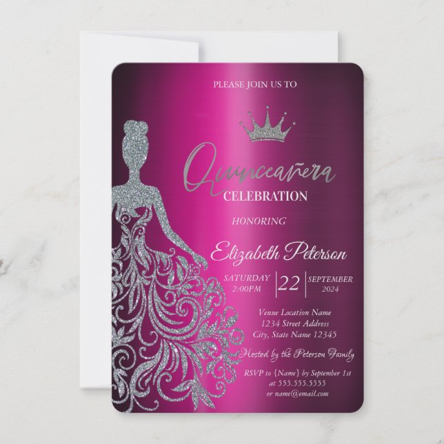 Convites Vestido Prateado com Lantejoulas Metalizado Roxo (Frente)
