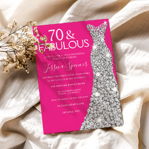 Convites Vestido Prateado Rosa 70 e 70 Fabuloso