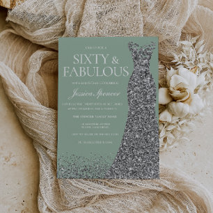 Convites Vestido Prateado & Sage Sessenta & Fabuloso Aniver