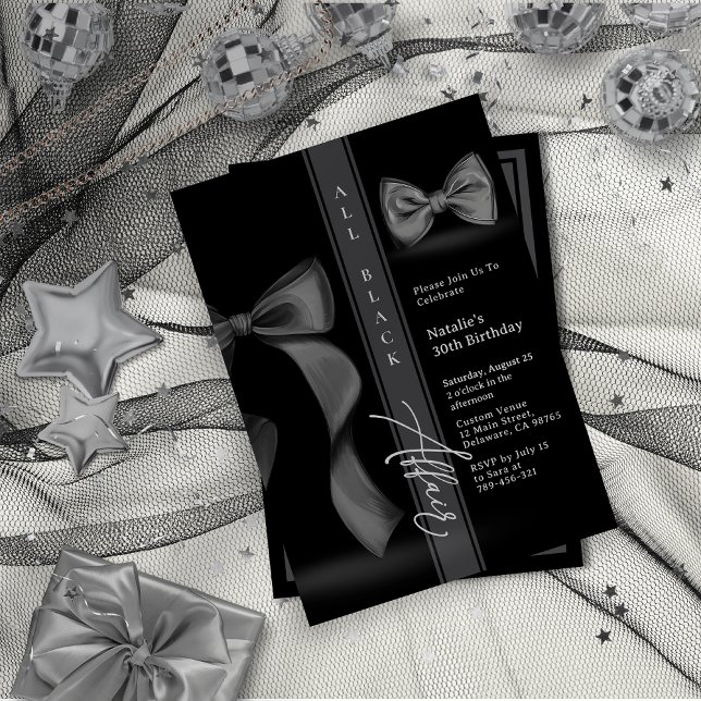 Convites Vestido Preto Coquete com Gravata Borboleta para O (All Black Attire Coquette Bow Tie Formal Affair Invitation)