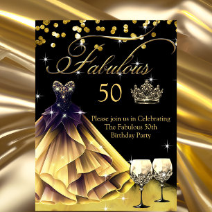 Convites Vestido Preto Dourado Fabuloso para 50º Aniversári