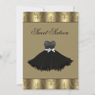 Convites Vestido Preto Lustre Dourado Aniversário de Sweet
