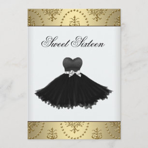 Convites Vestido Preto Lustre Dourado Aniversário de Sweet