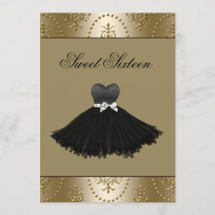 Convites Vestido Preto Lustre Dourado Aniversário de Sweet