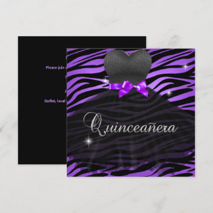 Convites Vestido Preto Roxo de Zebra para Quinze Anos
